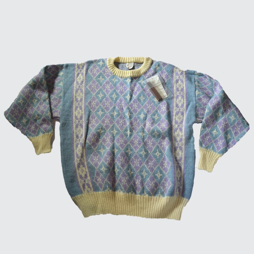 Vintage 100% Wool knit fair isle sweater by Alafoss icewool Women's Size L